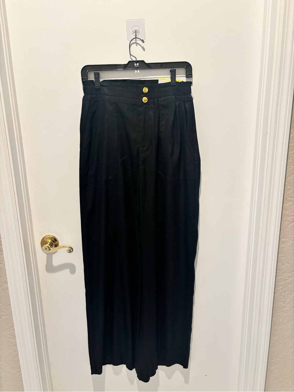 INC International Concepts Black Wide-Leg Pants with Gold Buttons